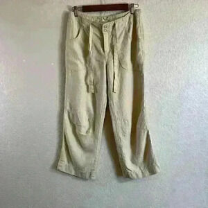 Athleta pull-on draw string button wide leg boho loose fit 100% Linen Women sz 6